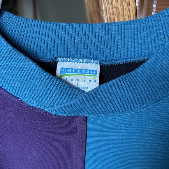 Vtg 90s Cheetah Mervyns Color Block Sweatshirt, Dad Oversized Large Heavy - Picture 3 of 5